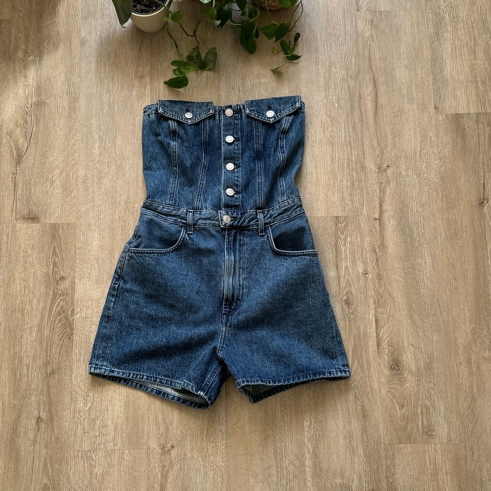 Agolde Sandy Strapless All In One Short in Remendy - Picture 2 of 8